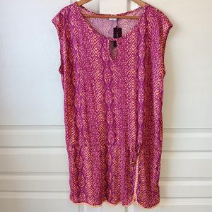 Lascana Women's Pink Multi Print Crochet Hem Viscose Dress Size 16